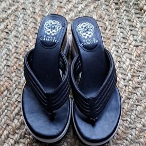 Vince Camuto Black Leather Perseena Platform Sandel